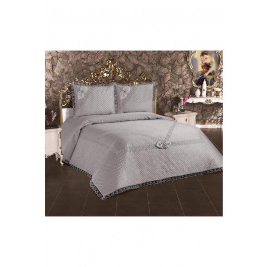 Gelincik Gray French Guipure Quilted Bedspread