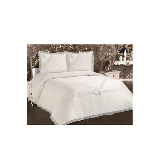 Poppy Quilted French Guipure Bedspread Cream