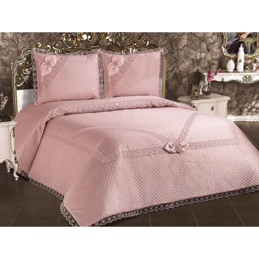 Poppy Quilted French Guipure Bedspread Powder