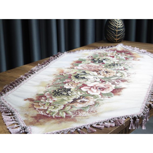 Cream Golden Rose Love Luxurious Embroidered Tassels Cover/Tablecloth/Cover