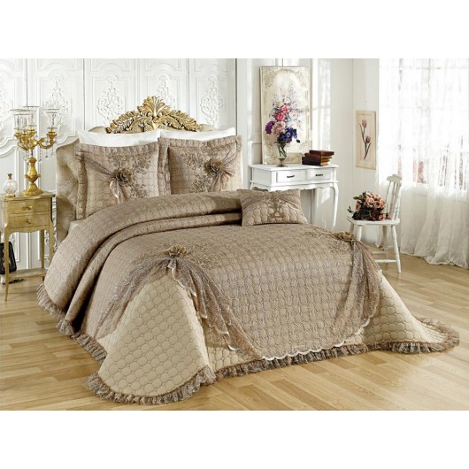 Double Bedspread In Goncagül Cappuccino Color