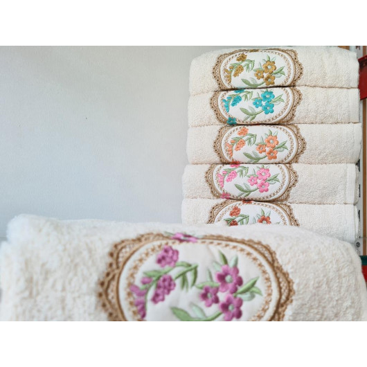Embroidered Set Of 6 Hand Face Towels