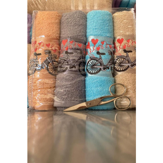 Happy Bicycle Set Of 4 Embroidered Dowry Towels