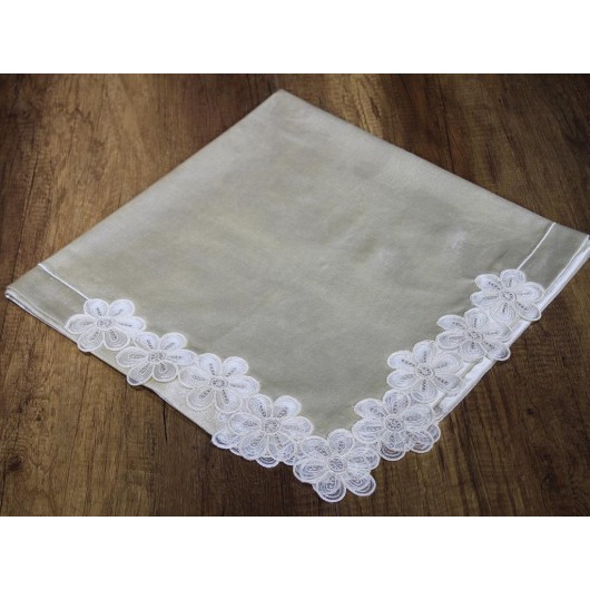 Square Cover With Lace On Four Sides, Cappuccino Color