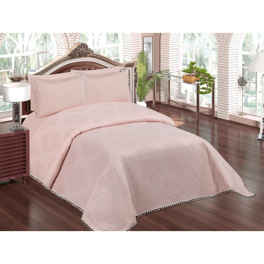 طقم مفرش سرير مفرد من القطن اللون زهري كاشف