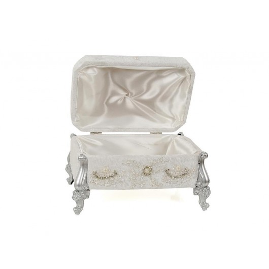 Hürrem Silver Velvet Dowry Box Decorated With Pearls