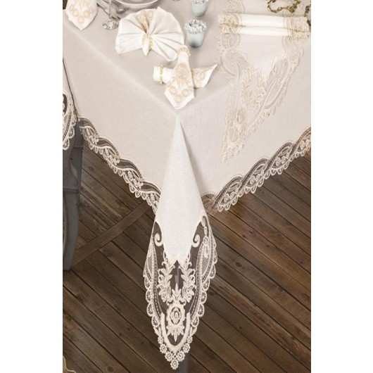 Tablecloth 160X260 Cm 26 Pieces Cream Color İhtişam
