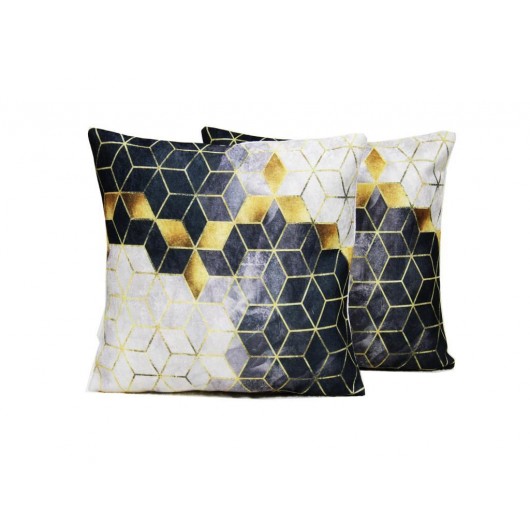 Two-Piece Cushion Cover Made Of Velvet Fabric, Black Color İllusion