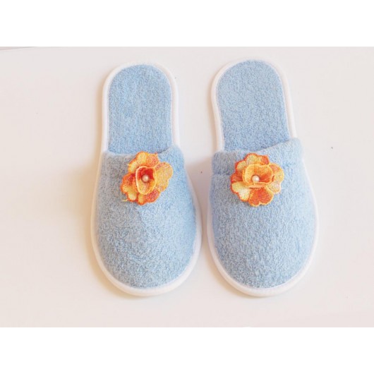 Slipper With Orange Flower And Blue Pearl