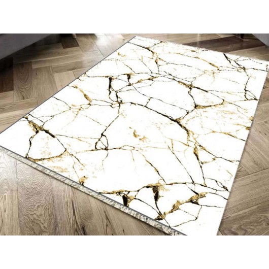 Non-Slip Digital Print Velvet Fabric Carpet, Dimensions 150X220 Cm, White-Golden Color Crack Wall