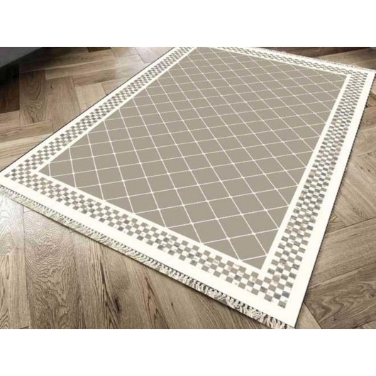 Checkerboard Non-Slip Digital Print Velvet Carpet Cappuccino 150X220 Cm