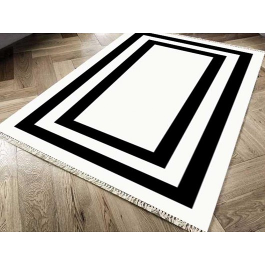 Geometric Velvet Carpet With Digital Print, Non-Slip, White, 150X220 Cm