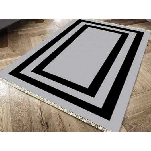 سجادة من قماش المخملي بطبعة رقمية غير قابلة للانزلاق لون رمادي 150X220 سم Geometric