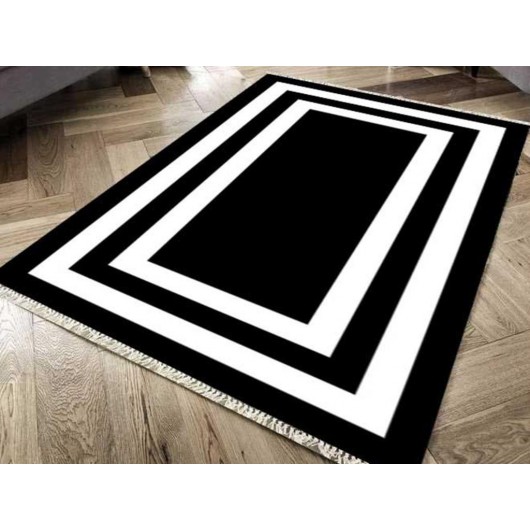 Geometric Carpet, Digitally Printed, Non-Slip, Black, 150X220 Cm