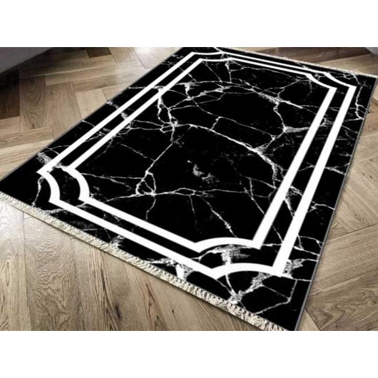 Non-Slip Digital Printed Velvet Carpet Black 180X280 Cm Linear Stone