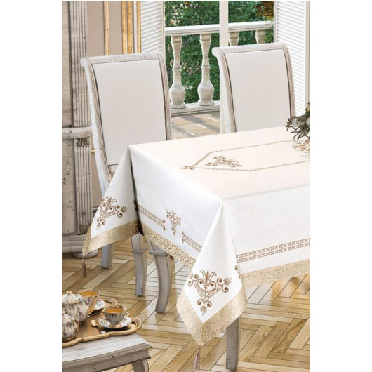 Rectangular Tablecloth With A Digital Print With A Tulip Design In Gold