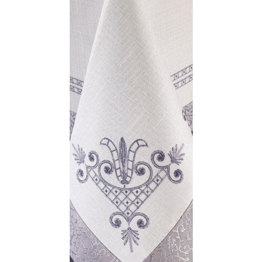 Tulip Print Rectangular Tablecloth 160X300 Cm, Silver Color