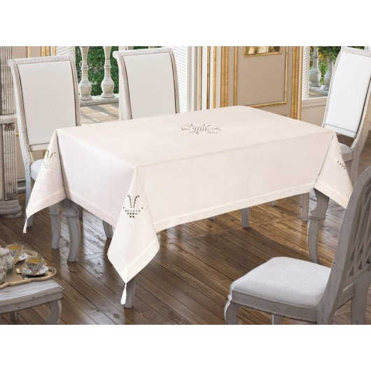 Cream-Cream Tulip Embroidered Tablecloth/Table Cover
