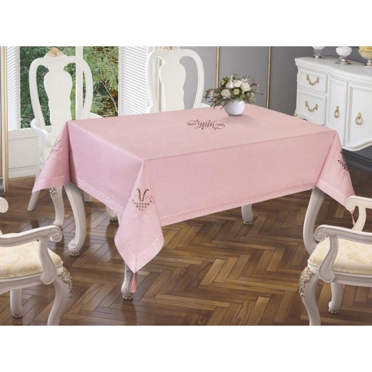 Tulip Embroidered Placemat/Table Cover In Powder/Light Pink