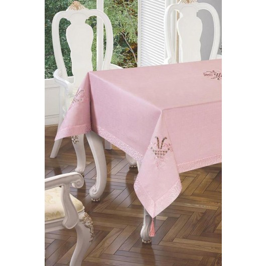 Tulip Embroidered Placemat/Table Cover In Powder/Light Pink