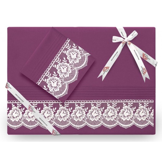 Lalezar Purple Luxury French Guipure Duvet Cover Set