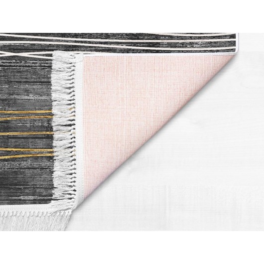 Emma Non-Slip Digital Printed Velvet Fabric Carpet Black-Cream 80X150 Cm