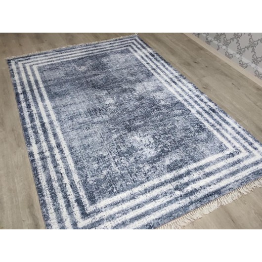 Mora. Non-Slip Digital Printed Velvet Carpet Grey-White 150X220 Cm