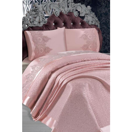 French Guipure Pique Set In Powder/Light Pink Lena