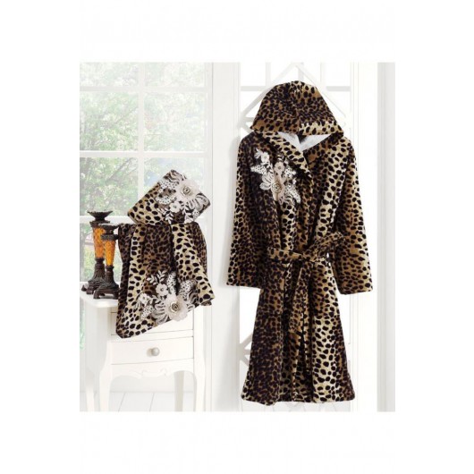 3-Piece Leopard Print Hooded Bathrobe/Hood Set
