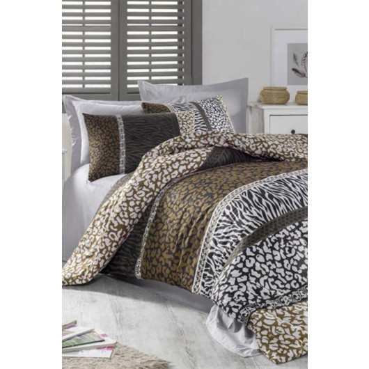 100% Cotton Leopard Pattern Single Duvet Cover Set Brown