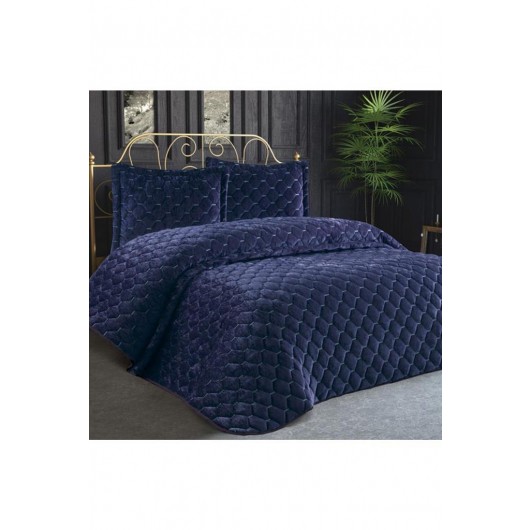 Lima Velvet Quilted Duvet/Bed Cover Set In Navy Blue