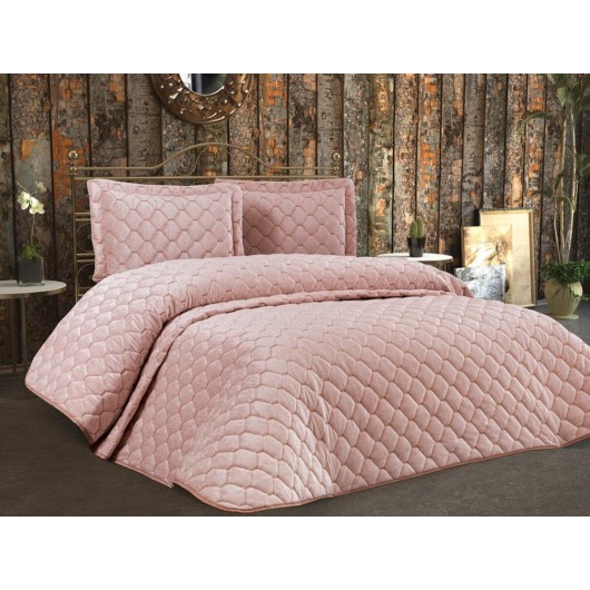 Velvet Quilted Bedspread/Mattress Set In Lima Light Pink/Powder