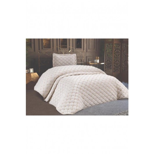 Lima Cream Velvet Quilted Single Bed Cover/Mattress Set