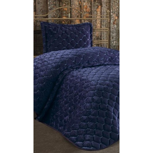 Lima Navy Velvet Single Quilted Bed Cover/Mattress Set