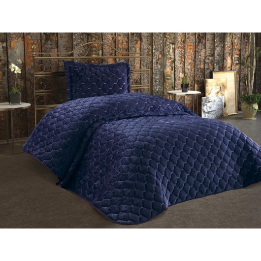 Lima Navy Velvet Single Quilted Bed Cover/Mattress Set