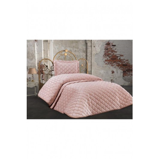 Velvet Single Quilted Bedspread/ Bed Cover Set In Lima Powder/Light Pink