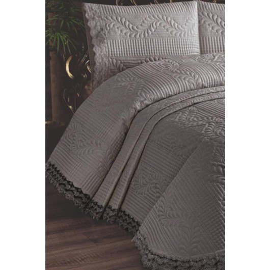 Limena Gray Lace Quilted Single Bedspread