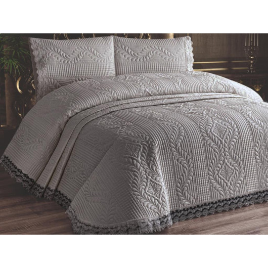 Limena Lacy Quilted Ultrasonic Double Bedspread Gray