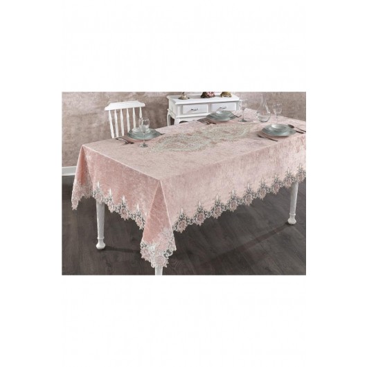 Lisa French Laced Velvet Tablecloth Powder