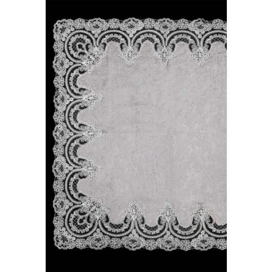 مفرش/غطاء طاولة من قماش مخملي/القطيفة لون رمادي Lisa