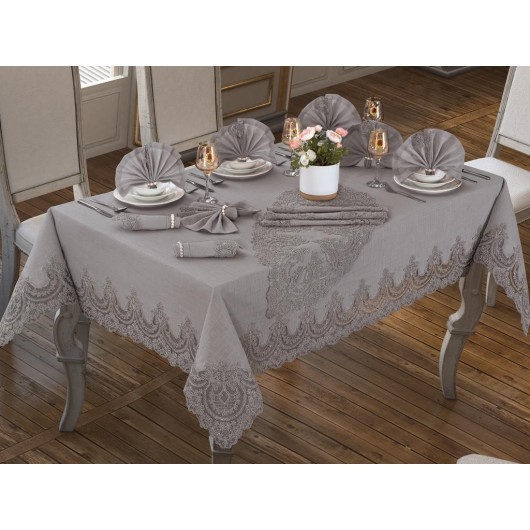 18-Piece Lisa Gray Placemat/Table Cover Set
