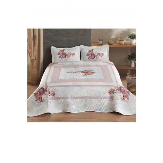 Lorenza Printed Quilted Double Bedspread Dried Rose