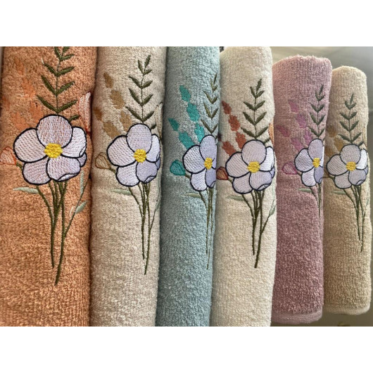 Margaritka Embroidered Set Of 6 Hand Face Towels