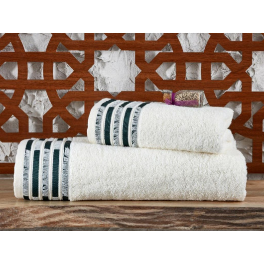 Melek Two-Piece Bath Towel Set, Cream-Green