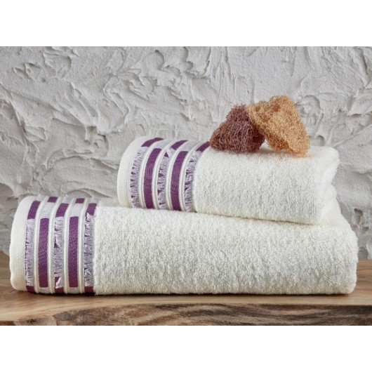 Melek Two-Piece Bath Towel Set, Cream-Lilac Color