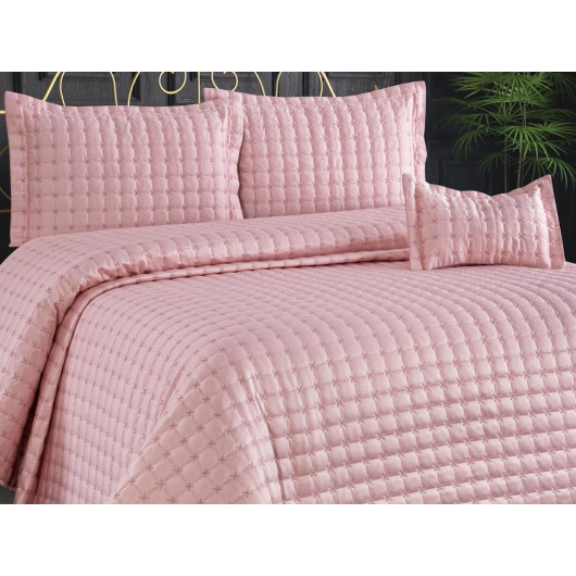 غطاء سرير لشخصين مزين لون وردي