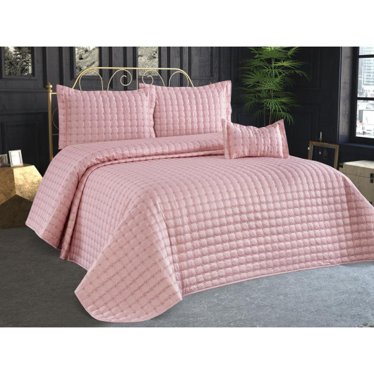 غطاء سرير لشخصين مزين لون وردي
