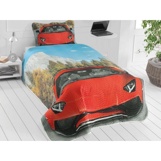Nascar Cars Print Single Bedspread For Teens And Kids