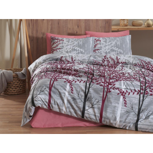 طقم سرير للنوم زوجي لون أحمر كلاريت/عنابي Natura