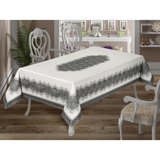 A Rectangular Tablecloth With Lace On 4 Sides, Digitally Printed